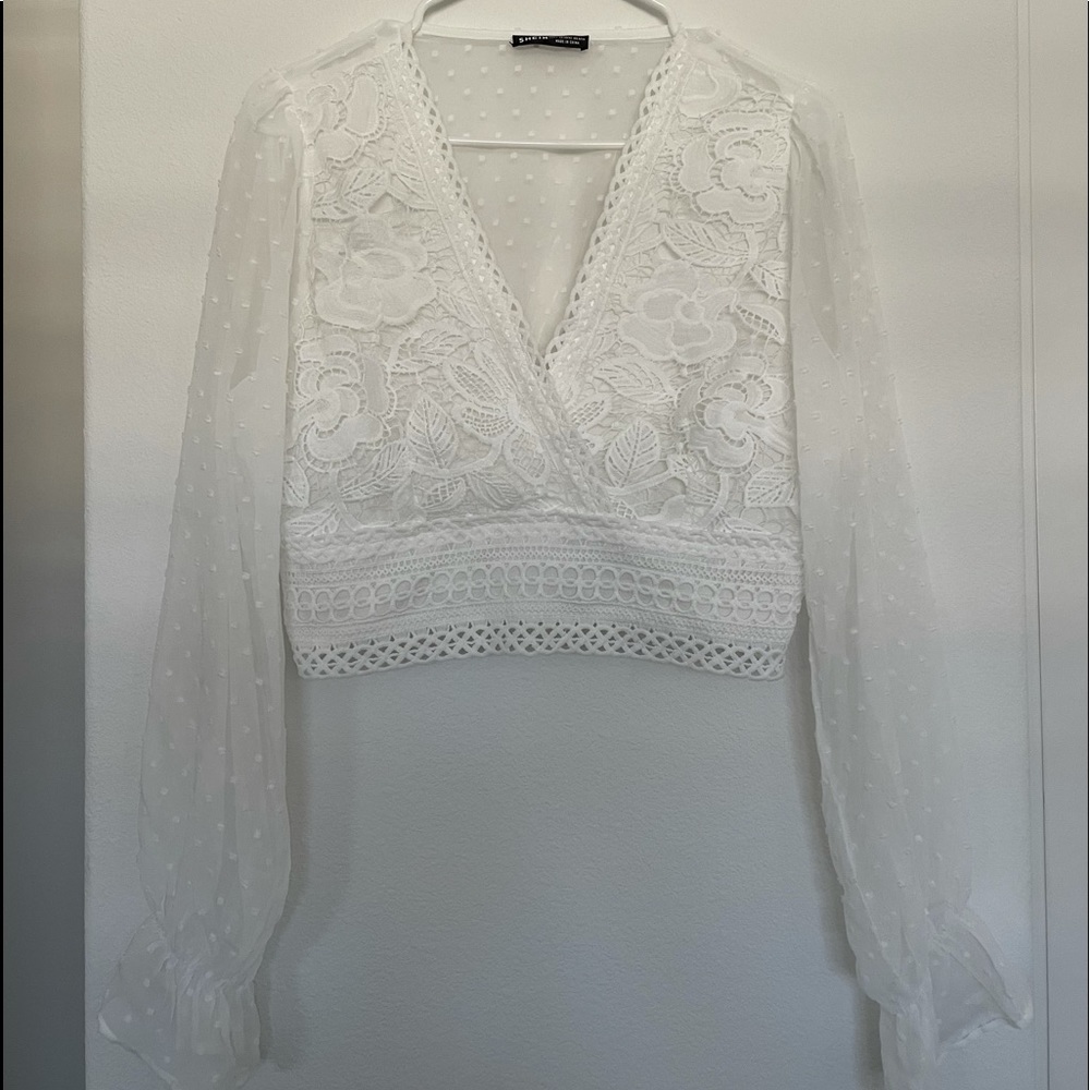 White Lace Cropped Blouse